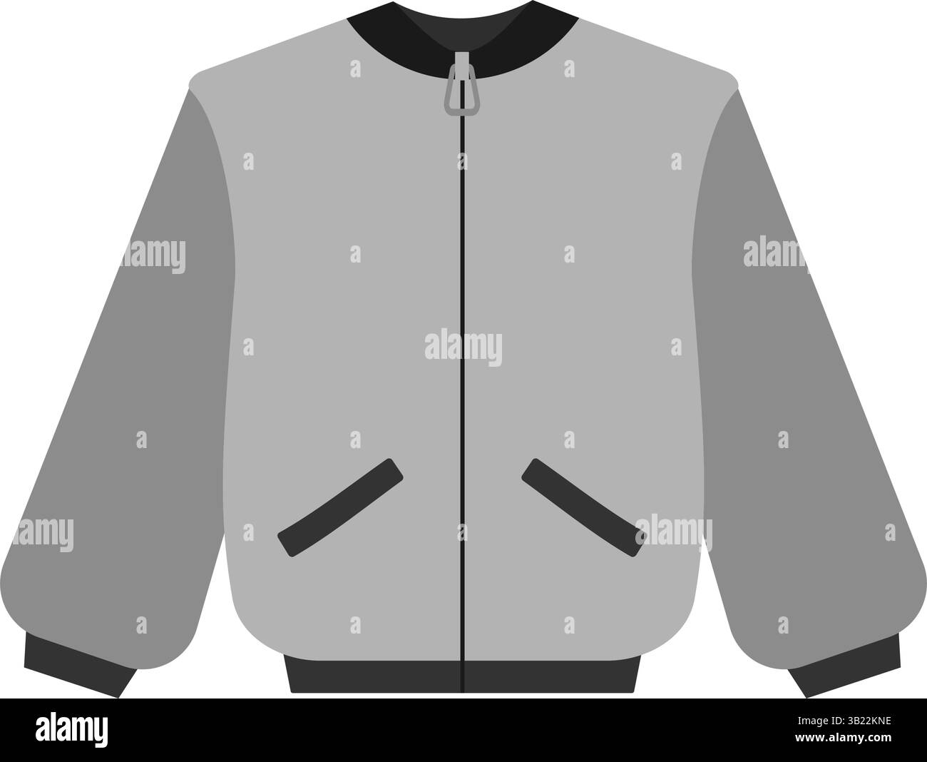 Bomber con zip maniche con risvolto Logo in scala di grigi con icona di adesivo marchio Design minimalista idea di elemento di design. Illustrazione vettoriale isolata schede di branding tematiche o banner promozionale Web, opuscoli, materiale di stampa Illustrazione Vettoriale