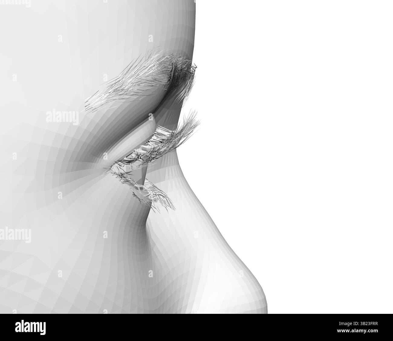 Un primo piano di una faccia con naso e bocca. Il naso è leggermente storto. Gli occhi sono aperti e le sopracciglia alzate. Illustrazione Vettoriale