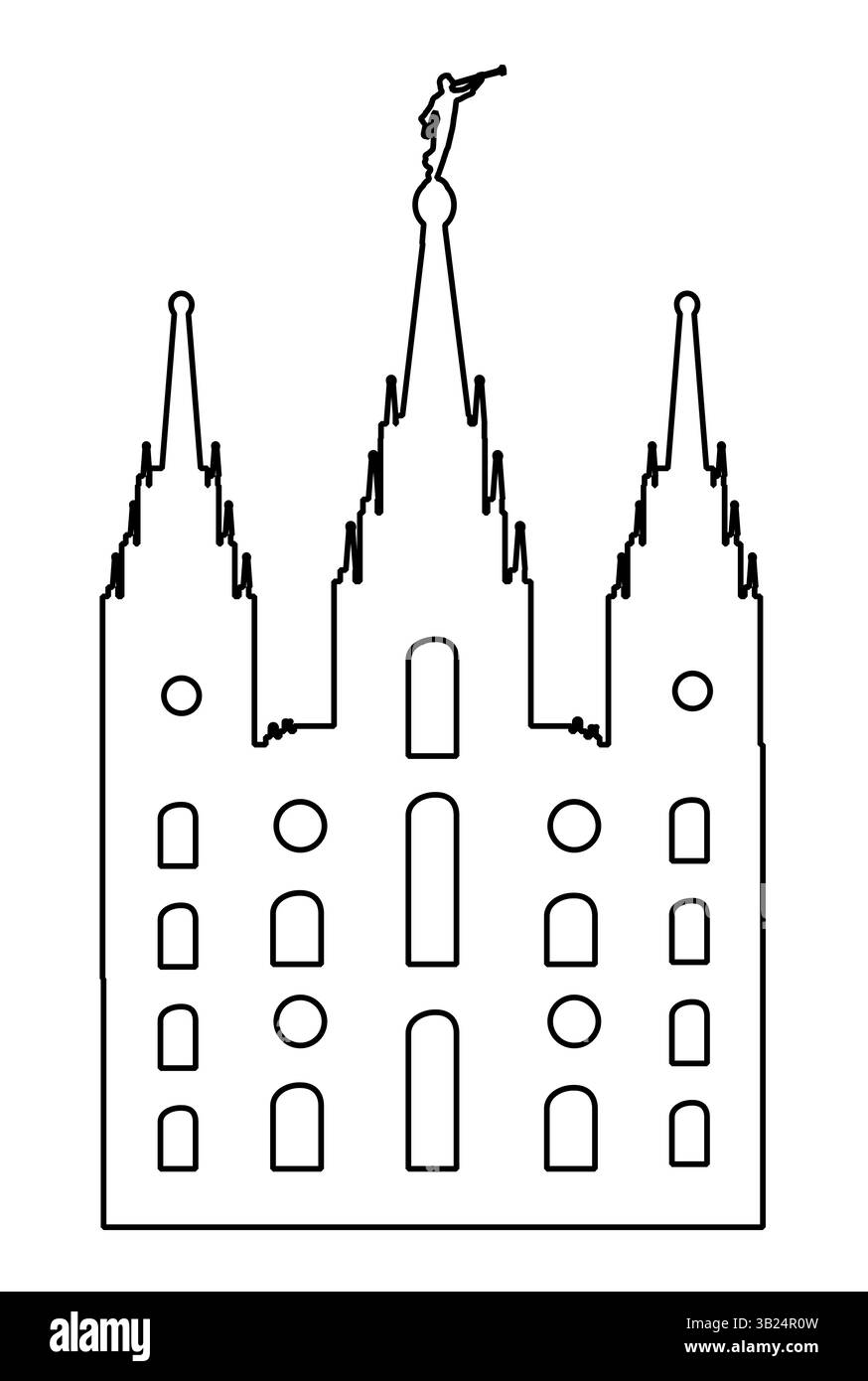 Mormone tempio dello stile di disegno silhouette è su sfondo bianco Foto Stock