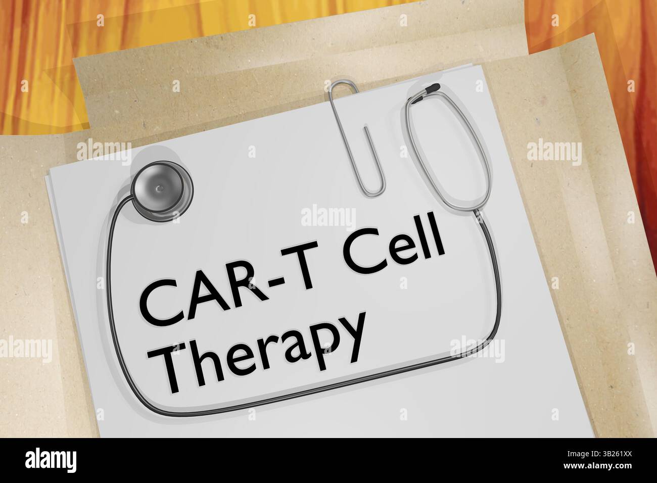 Illustrazione 3D di un documento medico intitolato terapia cellulare CAR-T. Foto Stock