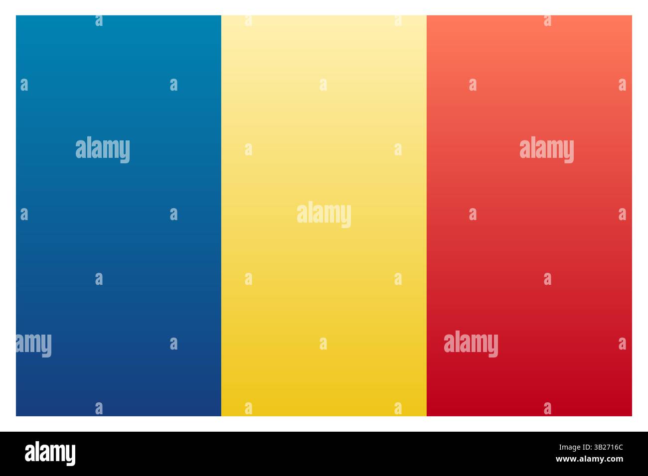 Bandiera nazionale della Romania gradiente. Design realistico dell'icona della bandiera della Romania. Clipart simbolo gradiente bandiera della Romania Illustrazione Vettoriale