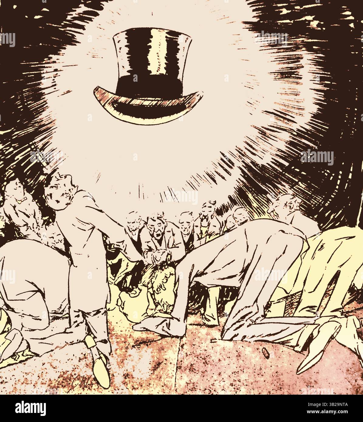 Un cartone animato politico del XIX secolo di Bill Dyson intitolato "i leader laburisti alle loro devozioni". Foto Stock