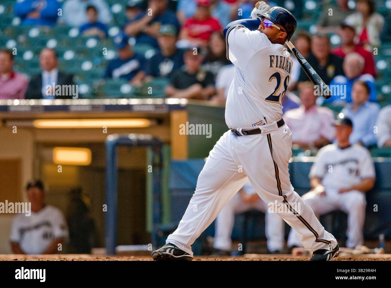 9 settembre 2009 - Milwaukee, WISCONSIN. Miller Park..Milwaukee Brewers Prince Fielder #28 ha avuto un colpo per la giornata contro i Cardinals..Milwaukee Brewers ha perso contro i St Louis Cardinals 1-5, i Cardinals hanno battuto i Brewers in una serie di 3 partite al Miller Park..Mike McGinnis / CSM (Credit Image: © Mike McGinnis/Cal Sport Media/ZUMA Press) Foto Stock