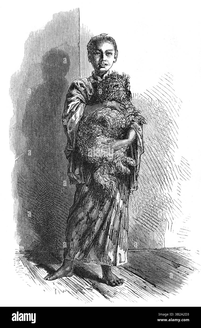 Cameriera giapponese, cameriera, servitore o lavoratore domestico Giappone. Incisione vintage o storica o illustrazione 1866 Foto Stock