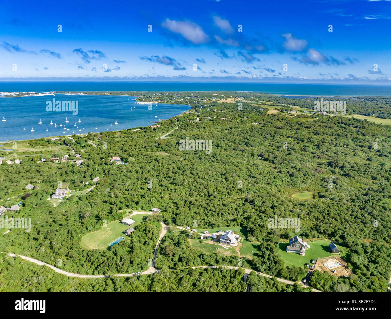vista aerea del lago montauk e della zona Foto Stock