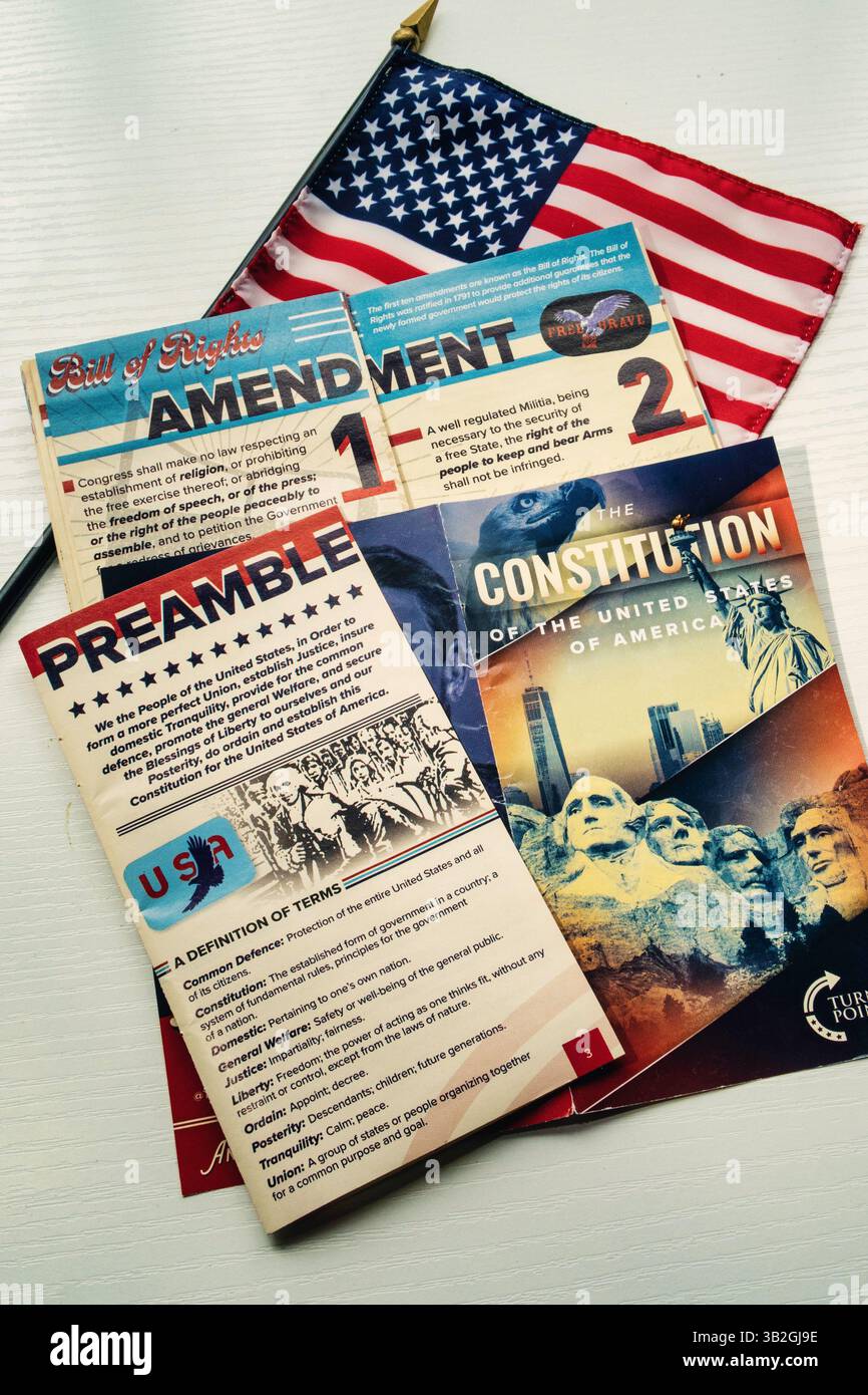 La dichiarazione di indipendenza e la Costituzione sono i documenti fondanti della democrazia degli Stati Uniti d'America. Foto Stock