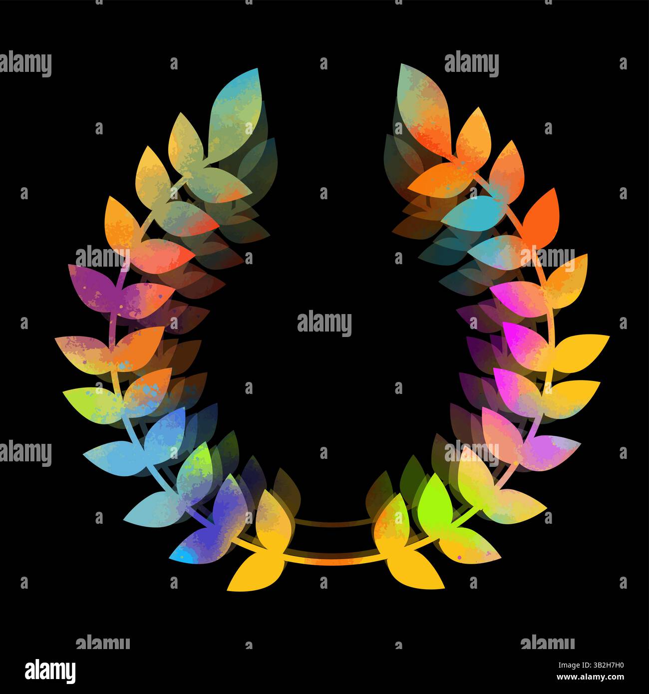 Cerchio colorato dell'orecchio di grano su sfondo nero. Modello logo grano agricolo. Inquadra con lascia la vittoria. disegnato a mano. Non ai, illustrazione vettoriale Illustrazione Vettoriale