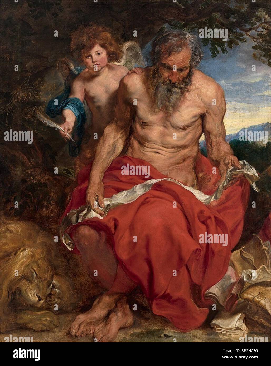 Titolo: San Girolamo artista: Anthony van Dyck Data: 1618 - 1620 tecnica: Olio su tela dimensioni: Larghezza 130 cm; altezza 165 cm ubicazione: Museo Boijmans Van Beuningen Foto Stock