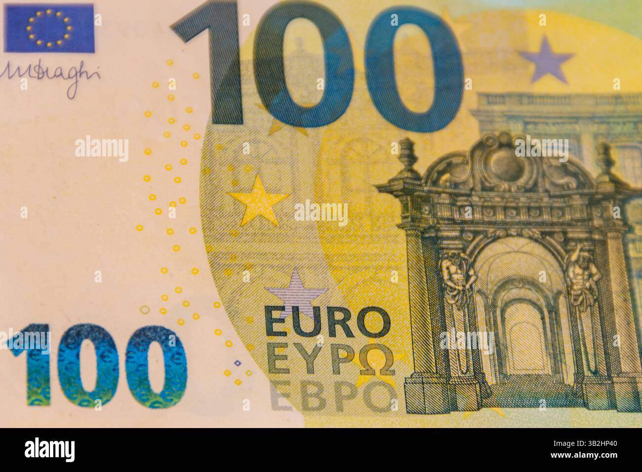 Foto macro delle cento banconote in euro Foto Stock