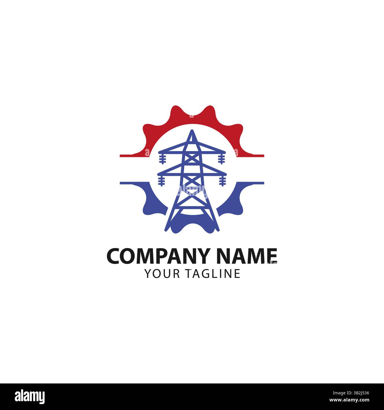 Icona linea di alimentazione a due colori. Simbolo della torre di alimentazione e del profilo bicolore del fulmine. Distribuzione di energia. Infrastrutture energetiche. EPS 10 Illustrazione Vettoriale