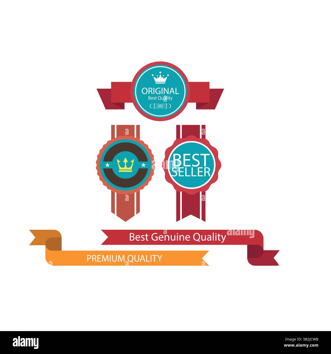Set di distintivi colorati di qualità Premium e Best Seller Award Illustrazione Vettoriale