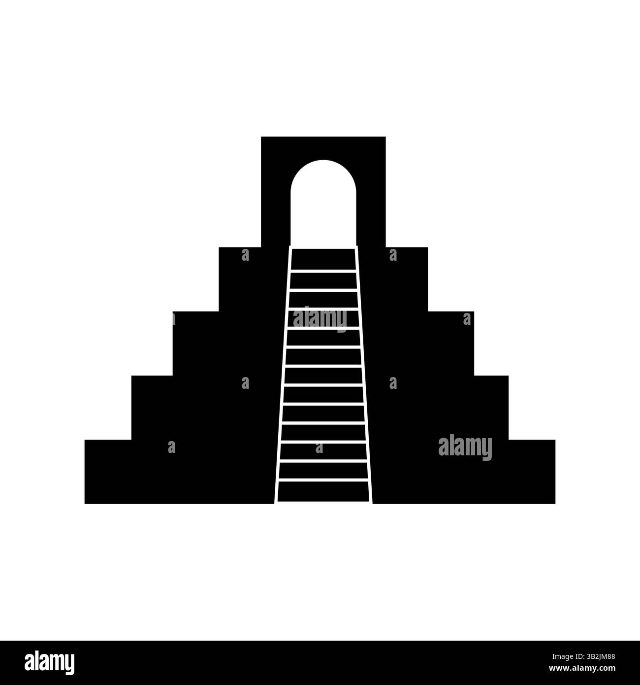 Icona dell'antico tempio. Forma a piramide a gradini. Vettore monumento Maya. Struttura religiosa nera. Illustrazione Vettoriale