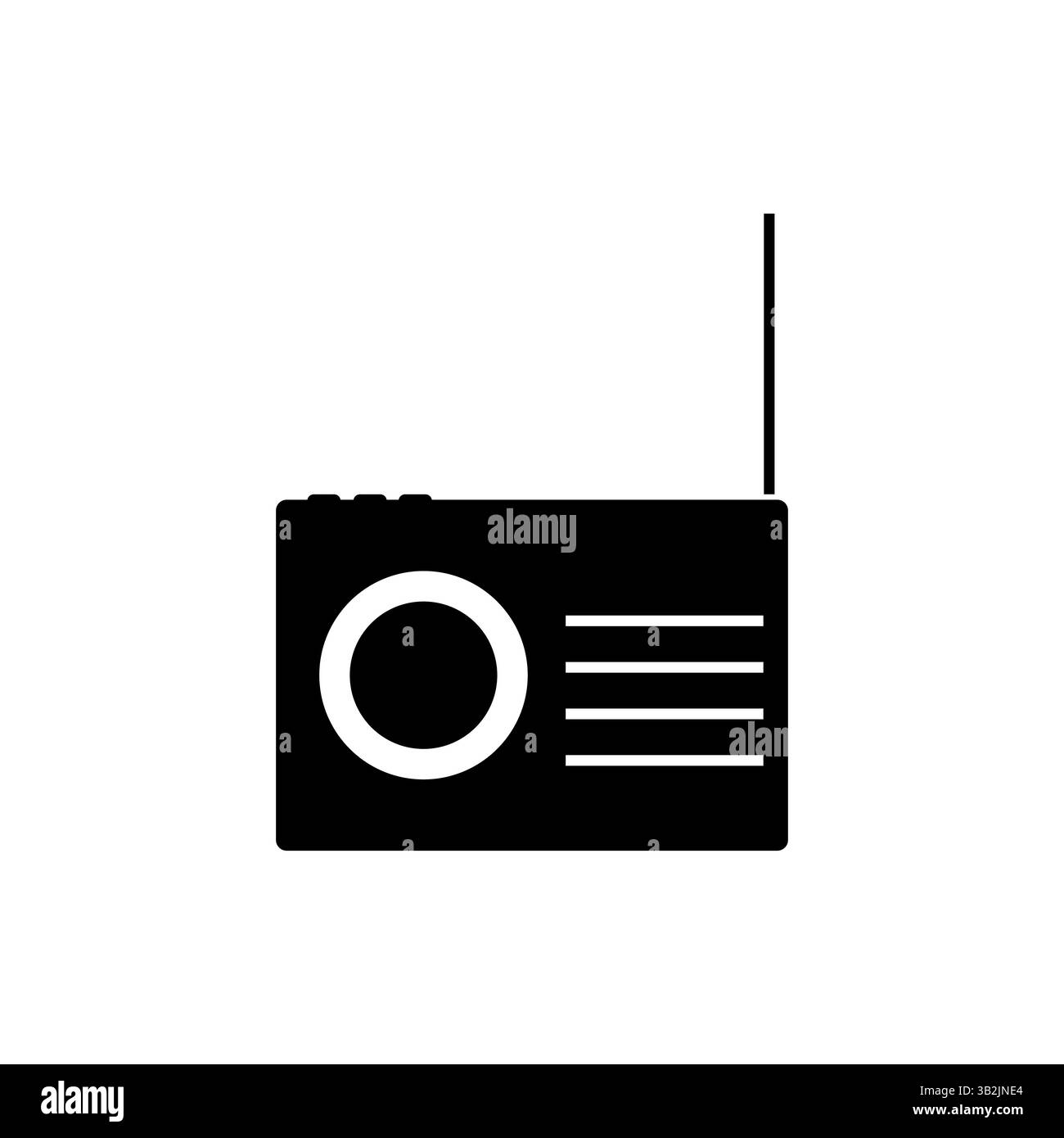 Icona del dispositivo radio. Simbolo dell'antenna del segnale. Forma di trasmissione audio. Ricevitore vettoriale nero. Illustrazione Vettoriale
