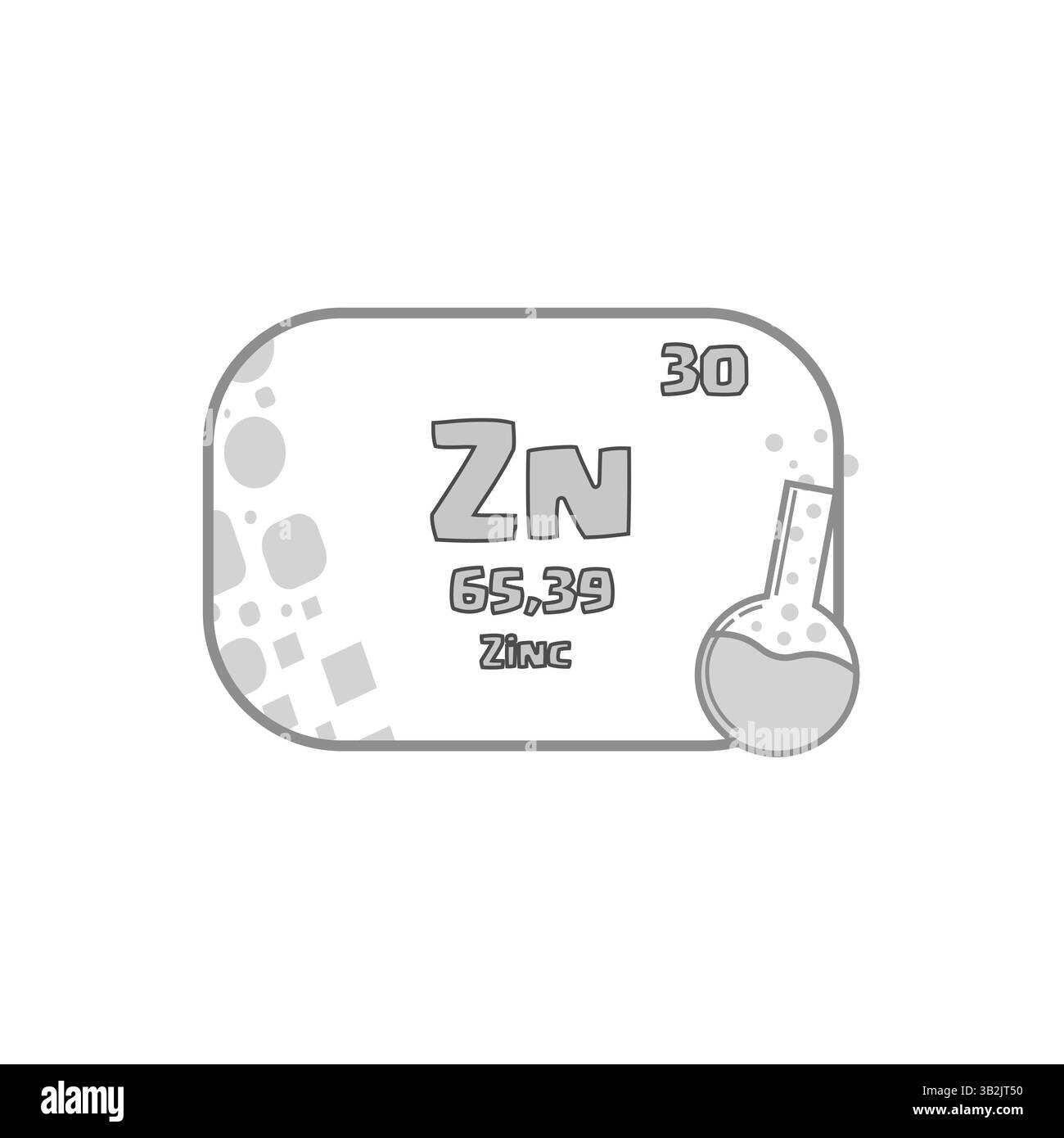 Icona elemento in zinco. Numero trenta. Simbolo Zn vettoriale. Blocco tavola periodica. Illustrazione Vettoriale