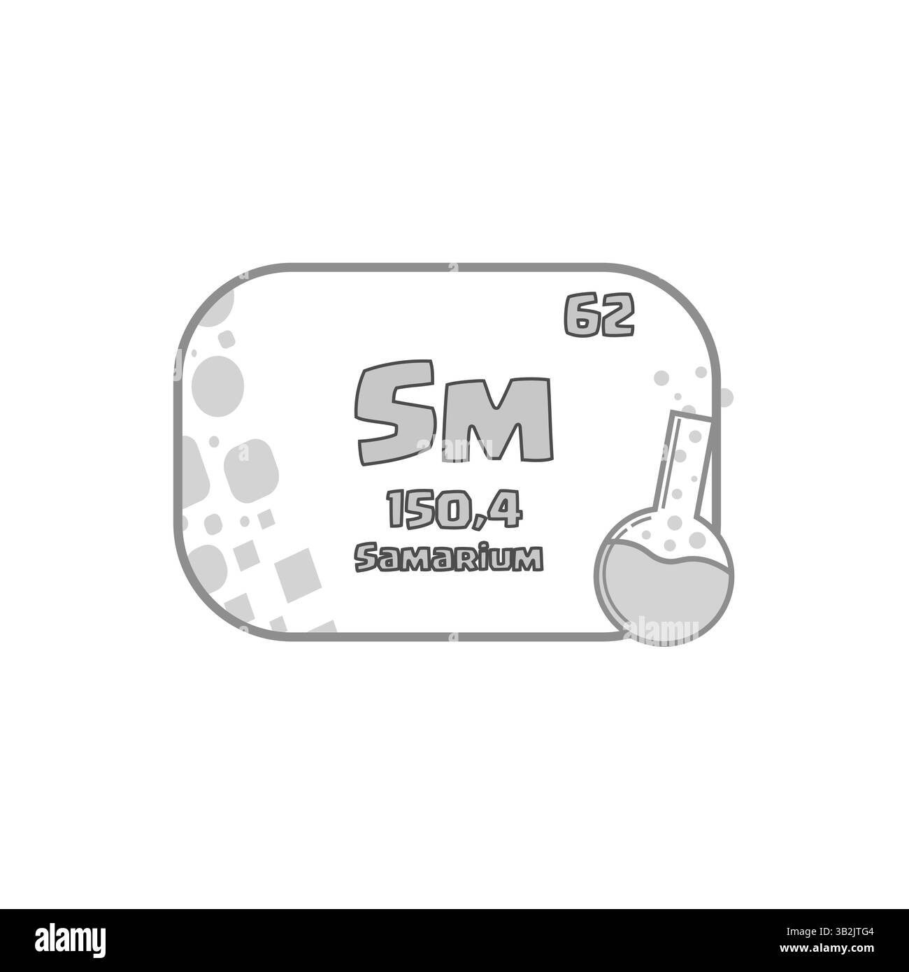 Icona elemento samario. Numero atomico sessantadue. Simbolo del vettore SM. Blocco chimico grigio. Illustrazione Vettoriale
