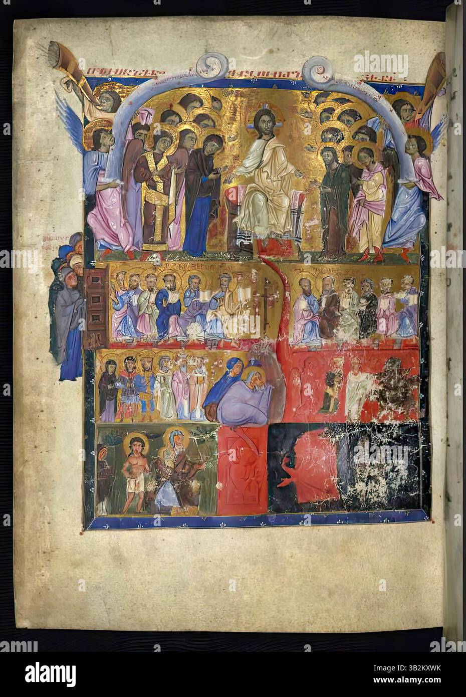 7649. Il giudizio universale, illustrazione di un Evangelistario armeno, un manoscritto miniato realizzato nel 1262 da T’oros Roslin, un illustre illuminatore, Foto Stock