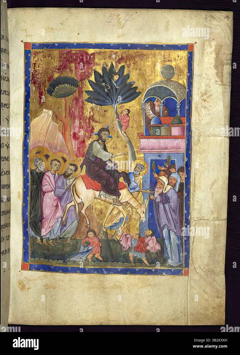 7649. Ingresso a Gerusalemme, illustrazione da un Evangelistario armeno, un manoscritto miniato realizzato nel 1262 da T’oros Roslin un illustre illuminatore Foto Stock