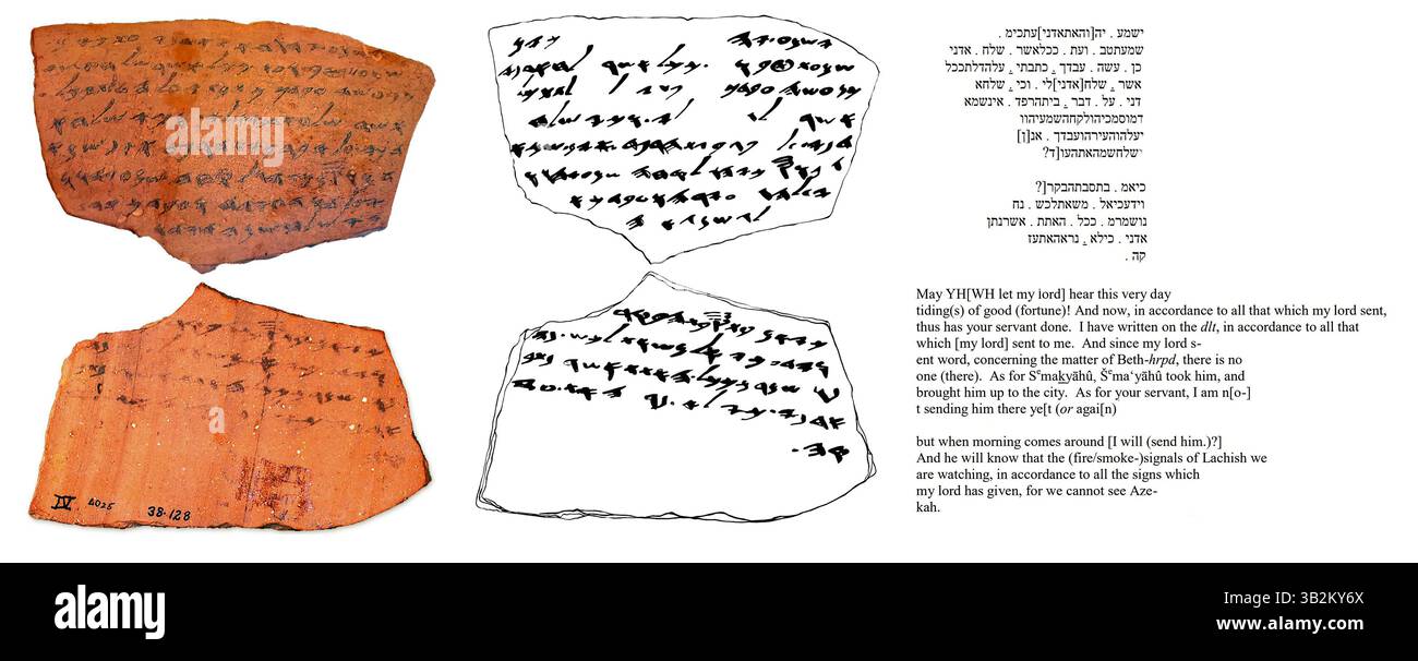 7730. Lettera Lachish n. 4 , ostracon ebraico, datata circa 586 a.C. tratta di ordini militari. Foto Stock