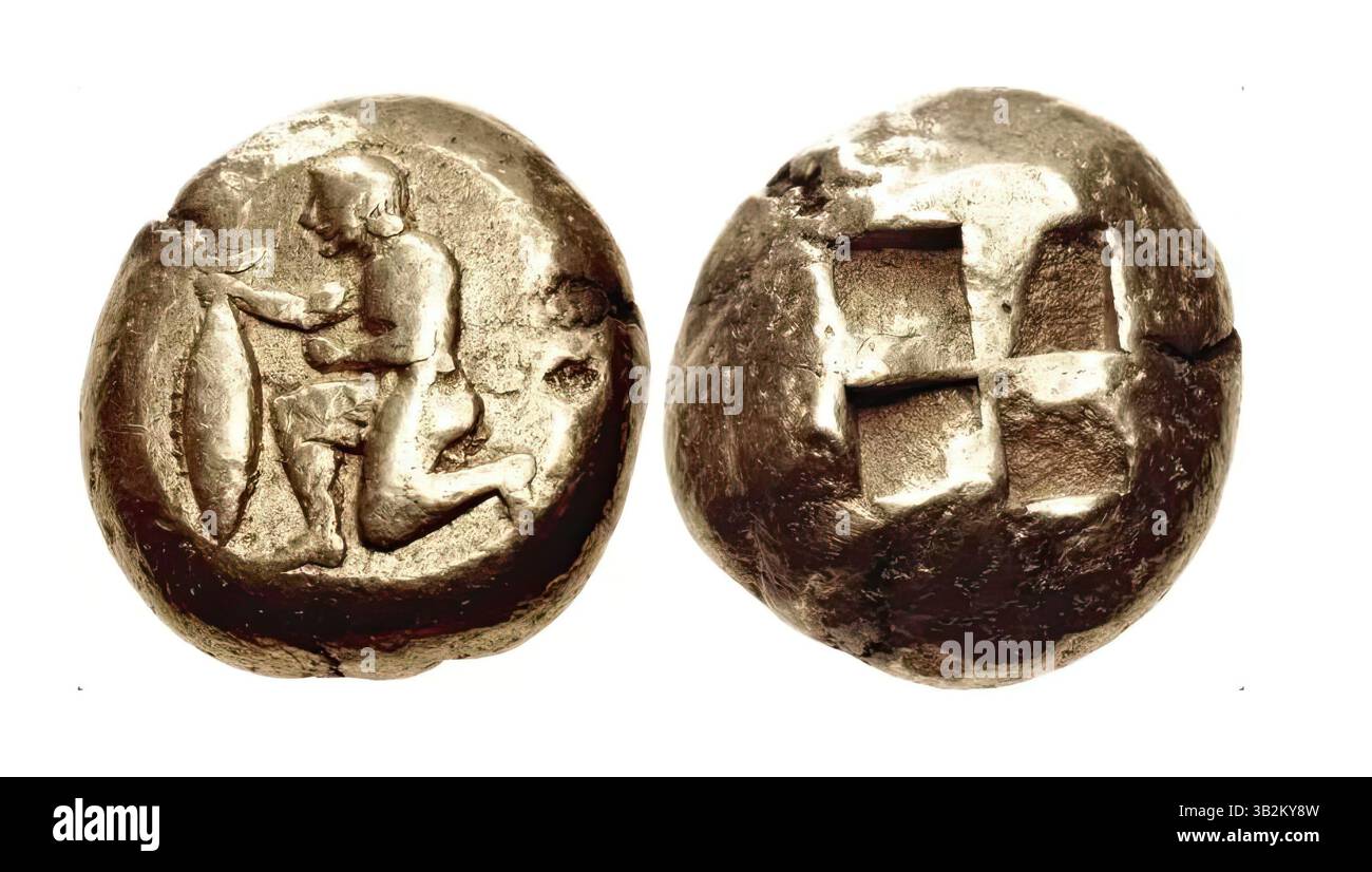 7842. Moneta di Kyzikos, Grecia, datata 500-450 a.C. Foto Stock