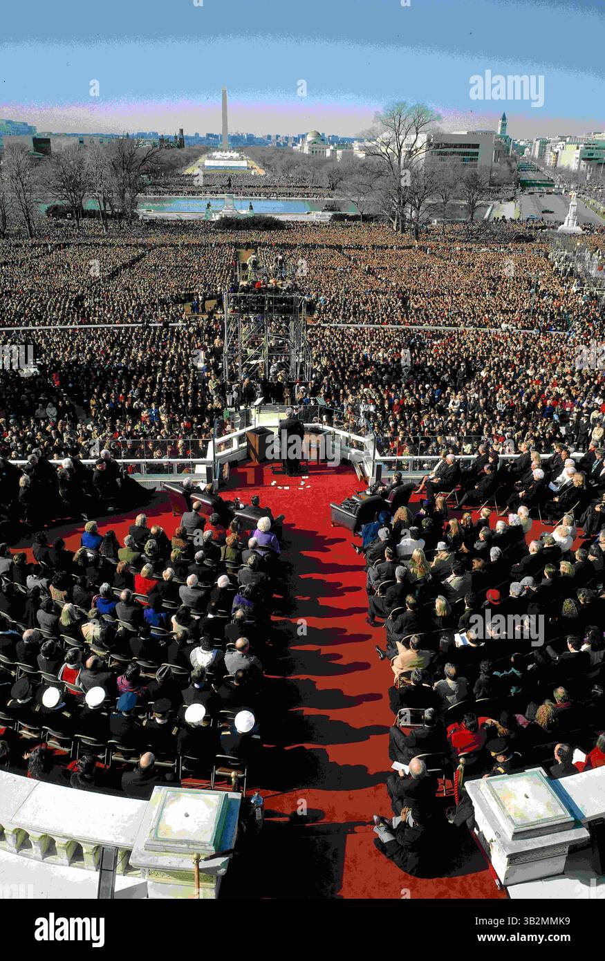27 marzo 2014 - Washington, District of Columbia, Stati Uniti d'America - Washington DC. 1-20-1993.il presidente William Jefferson Clinton pronuncia il suo discorso di inaugurazione dal fronte occidentale del Campidoglio degli Stati Uniti. I membri della camera e del Senato e i loro coniugi, insieme all'ex presidente H.W. Bush e al vicepresidente Dan Quayle e i membri della Corte Suprema e diplomatici stranieri di alto livello, riempiono l'area dei posti a sedere dietro di lui. . Crediti: Mark Reinstein (immagine di credito: © Mark Reinstein tramite ZUMA Wire) Foto Stock