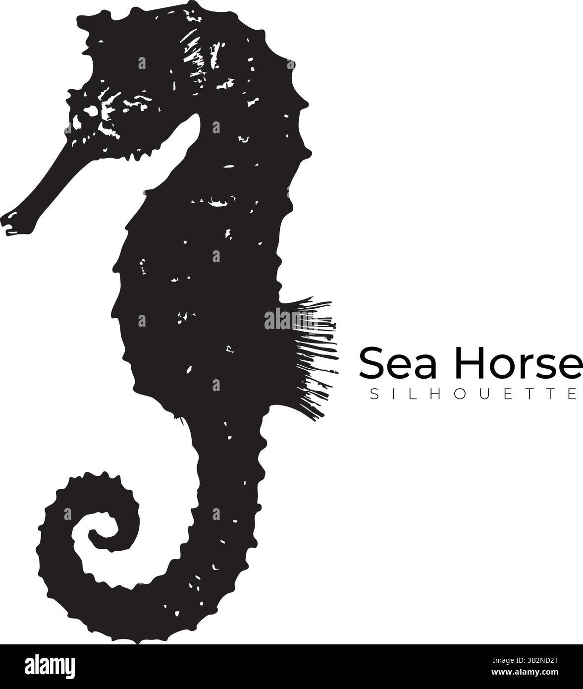 Silhouette Vector di cavalluccio marino accentuata, vettore nero Illustrazione Vettoriale