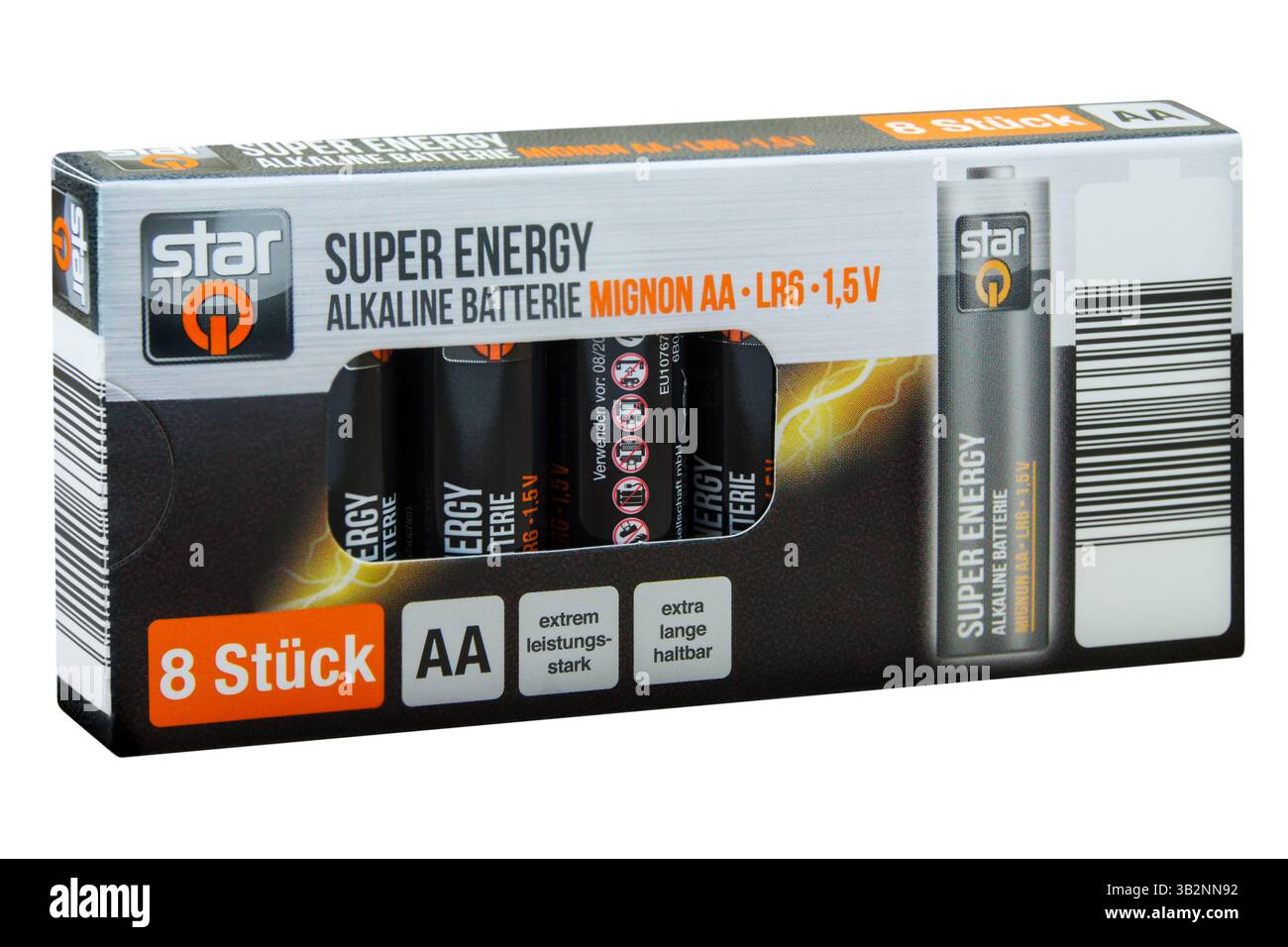 Amburgo, Germania - aprile 25 2025: Batterie alcaline 8 Batterien Star Super Energy Mignon AA 1,5 Volt Foto Stock