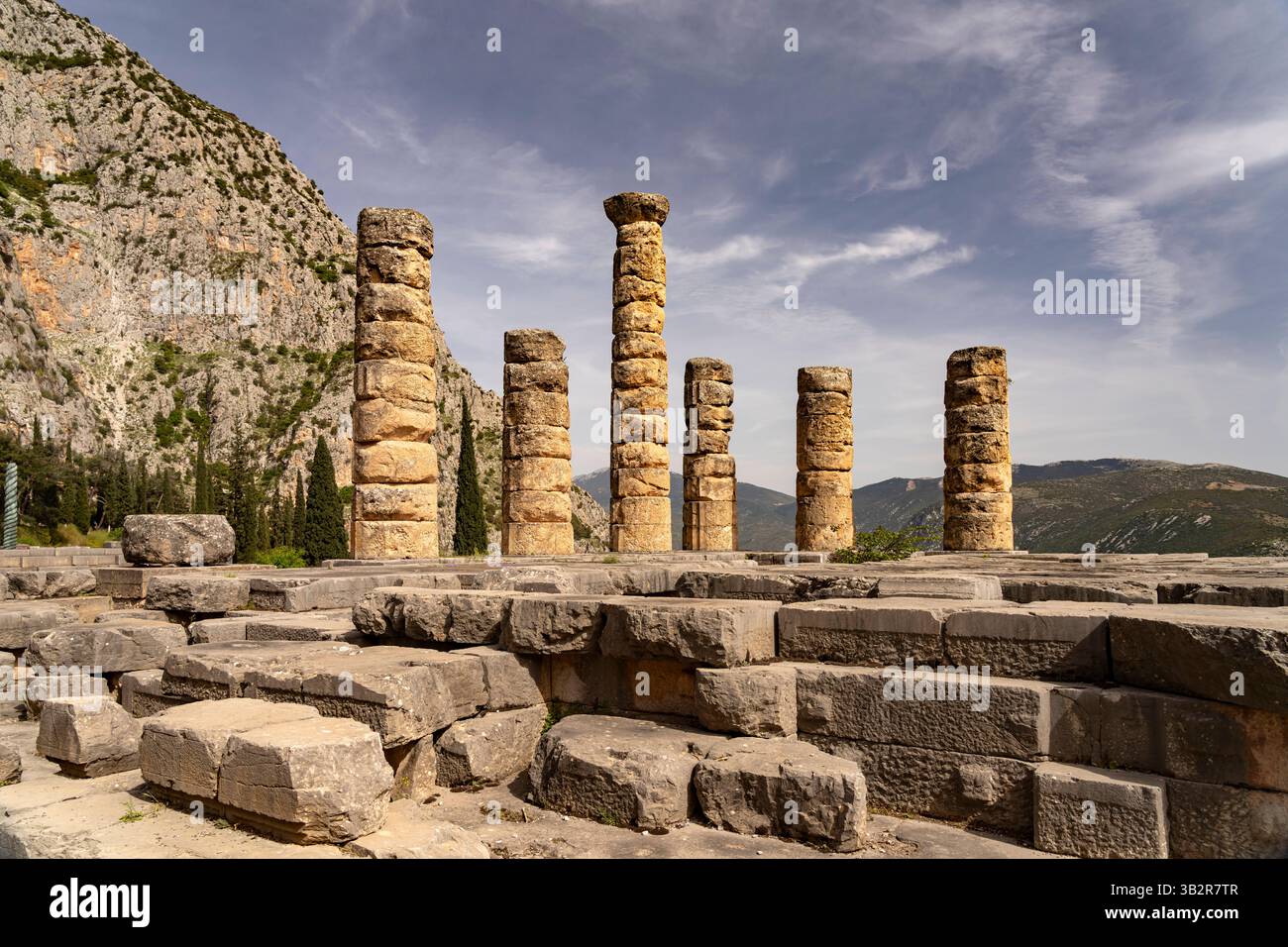 Apollotempel Der Apollotempel, Archäologische Stätte von Delphi, Weltkulturerbe der UNESCO a Delfi, Griechenland il Tempio Îf Apollo, Delphi Archae Foto Stock