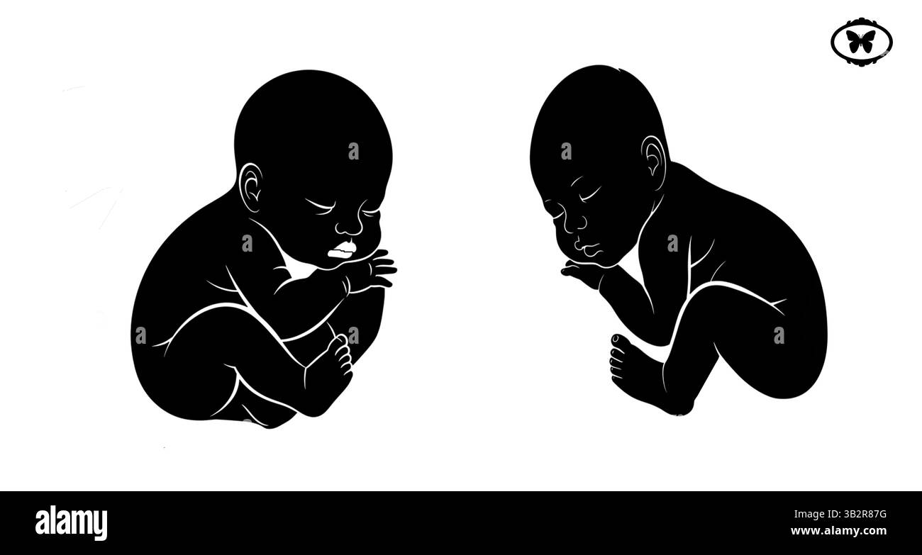 Silhouette vettoriale fatta a mano raffigurante un neonato Illustrazione Vettoriale