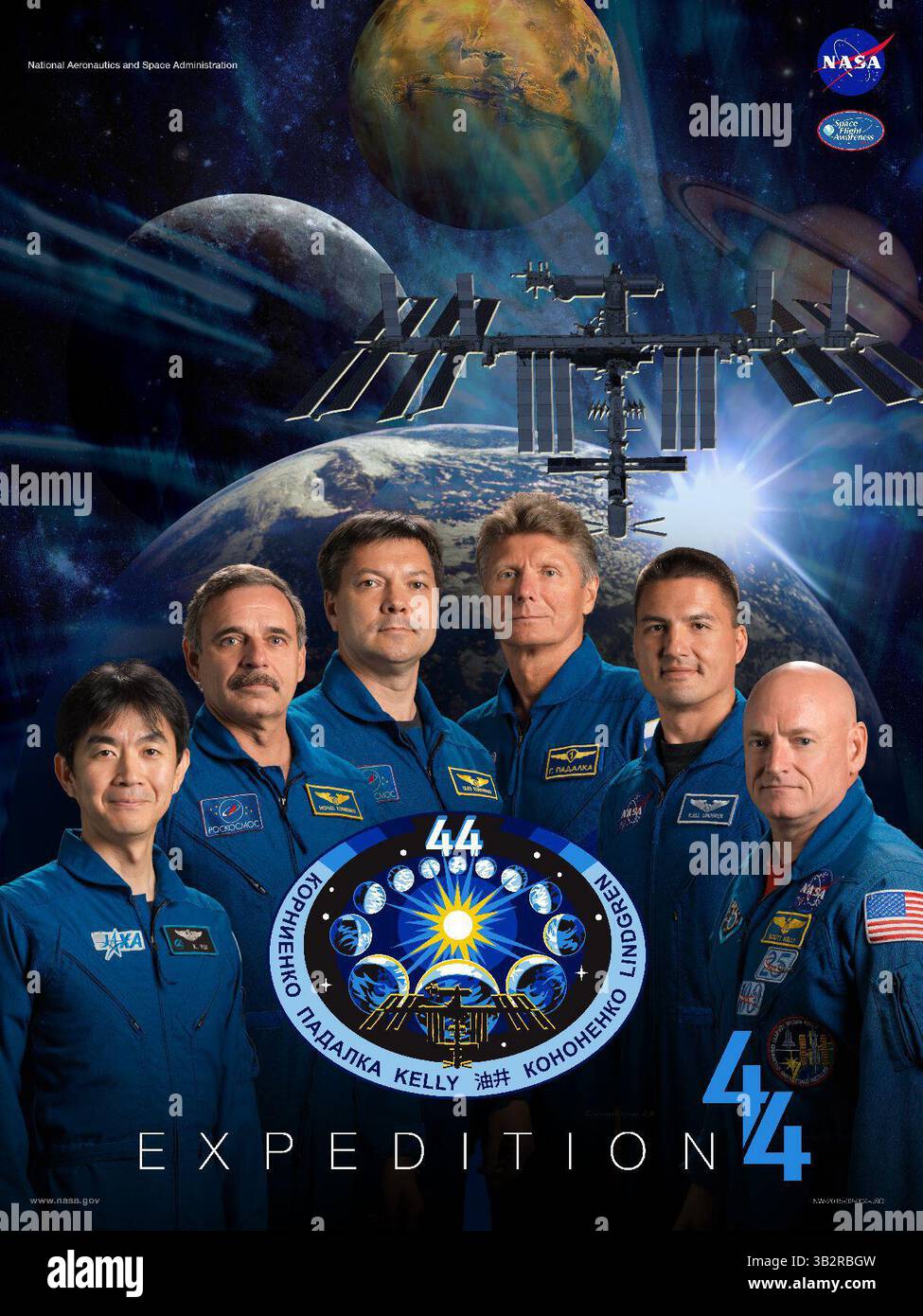 11 ottobre 2015 - ..poster Expedition 44..poster della missione della stazione spaziale Internazionale della NASA - ottobre 2015...dimentica la pubblicità interstellare che circonda il prossimo film di Star Wars - incontra i veri eroi spaziali raffigurati in questi stravaganti poster della NASA...l'agenzia spaziale statunitense ha sviluppato una tradizione di immortalare ogni missione sulla stazione spaziale Internazionale in forma di poster cinematografici...i risultati includono alcuni omaggi ironico a film che vanno dall'ovvio - Star Wars e l'insolito Feature di Star Trek: l'equipaggio della Expedition 30 si ritrovò a lavorare come Pirati del Carribbe Foto Stock