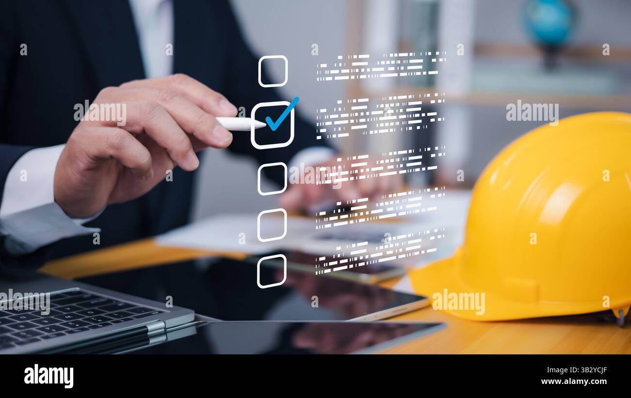 Concetto aziendale di audit, conformità alla regolamentazione dei servizi finanziari dell’organizzazione interna, esame del sistema di gestione aziendale e finanziaria, Foto Stock