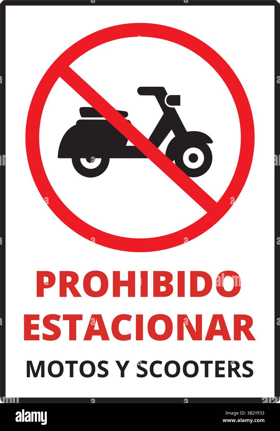 Prohibido estacionar motos y scooter segnalano su sfondo bianco (divieto di moto e scooter) Illustrazione Vettoriale