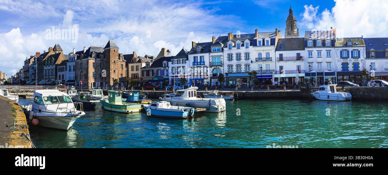 Viaggi in Francia. Affascinante villaggio di pescatori tradizionale (città portuale) le Croisic nel dipartimento della Loira-Atlantica, Francia occidentale, Pays de la Loire regi Foto Stock