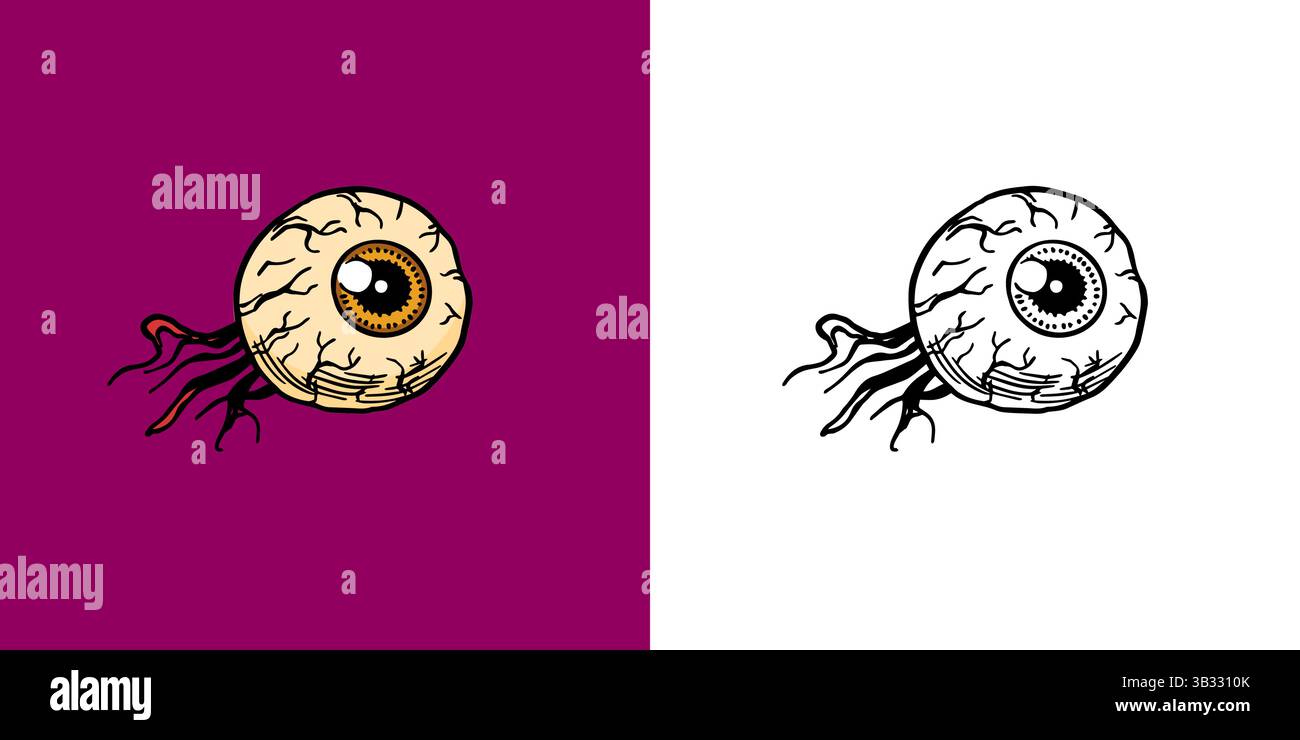 Un occhio morto di un uomo morto o di un occhio zombie. Stregoneria e stregoneria di Halloween mago e voodoo disegnato a mano inciso Illustrazione Vettoriale