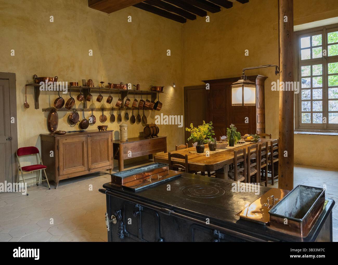 La cucina della casa del romanziere francese George Sand a Nohant, Indre, Francia. Foto Stock