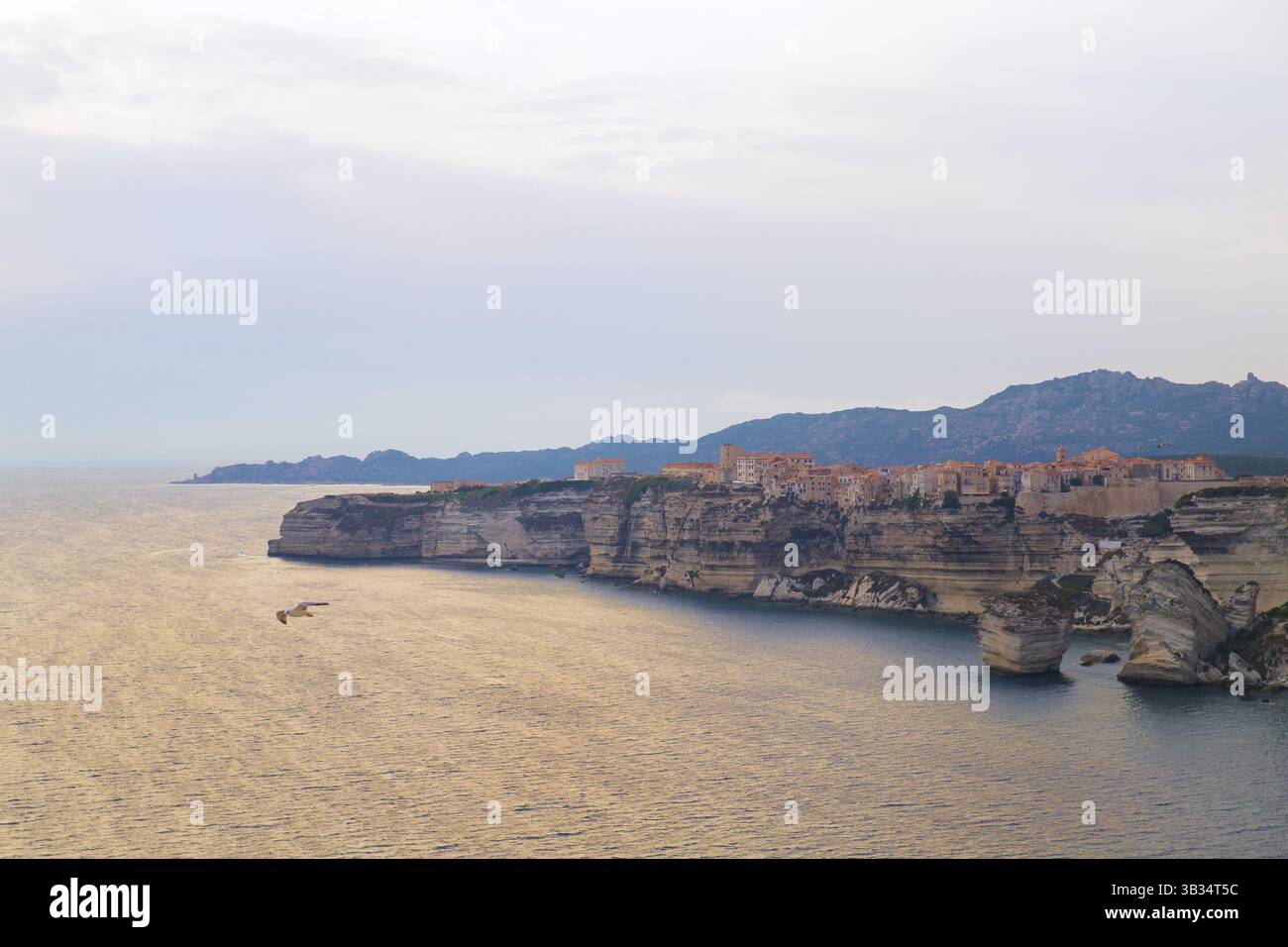 Vecchia città di Bonifacio e il porto sull'isola francese della Corsica Foto Stock