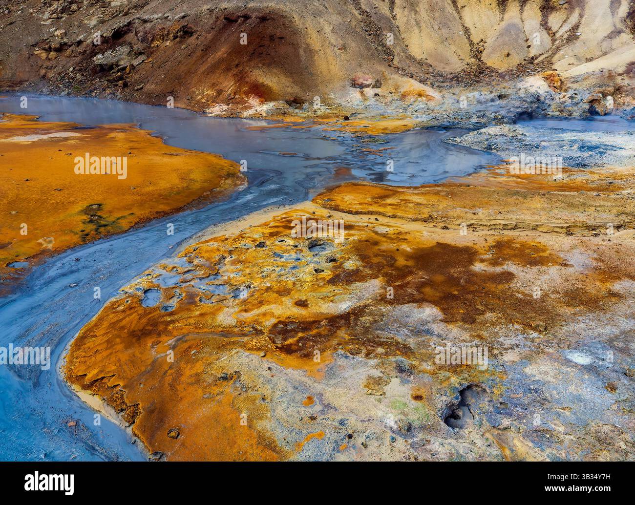 Flusso geotermico colorato a Kerlingarfjöll, nelle Highlands islandesi Foto Stock