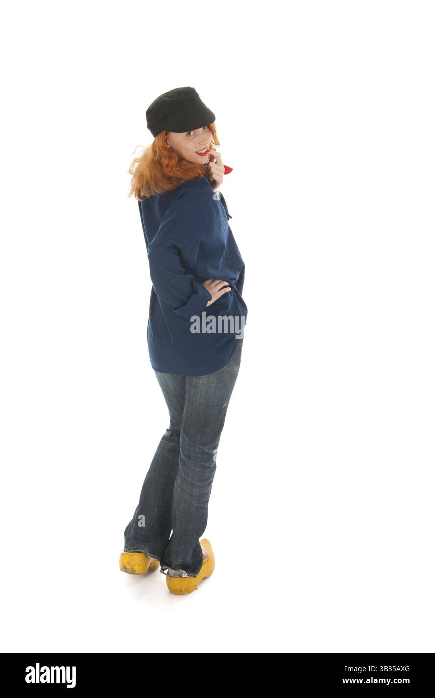 Divertente contadino femminile da Olanda isolato su sfondo bianco Foto Stock