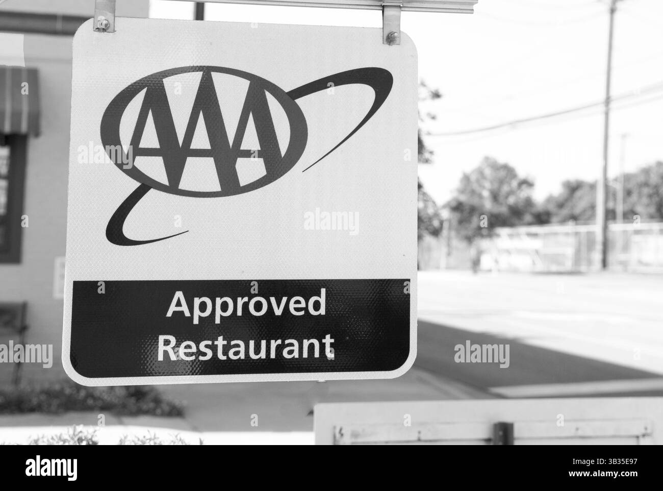 Ristorante approvato dalla AAA all'esterno di un ristorante americano, simbolo della qualità e dei consigli di viaggio, USA. Foto Stock