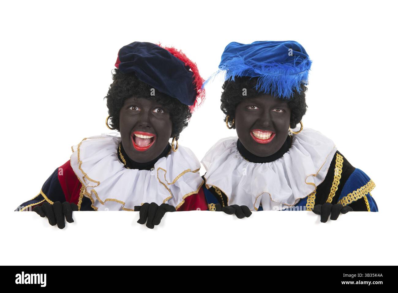 Caratteri olandese come black petes per tipiche Sinterklaas vacanze con bordo bianco Foto Stock