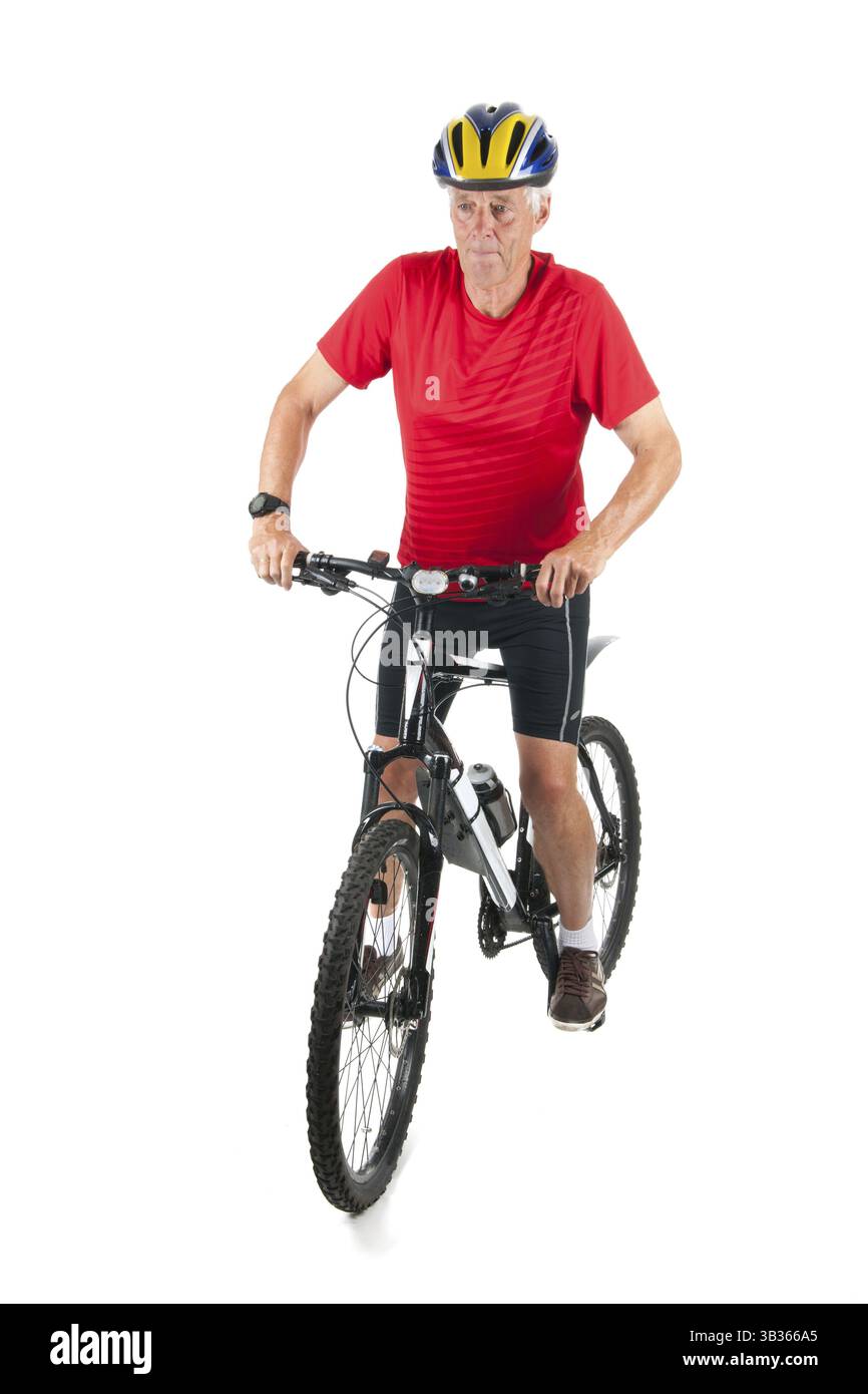 Senior mountainbiker in studio Foto Stock