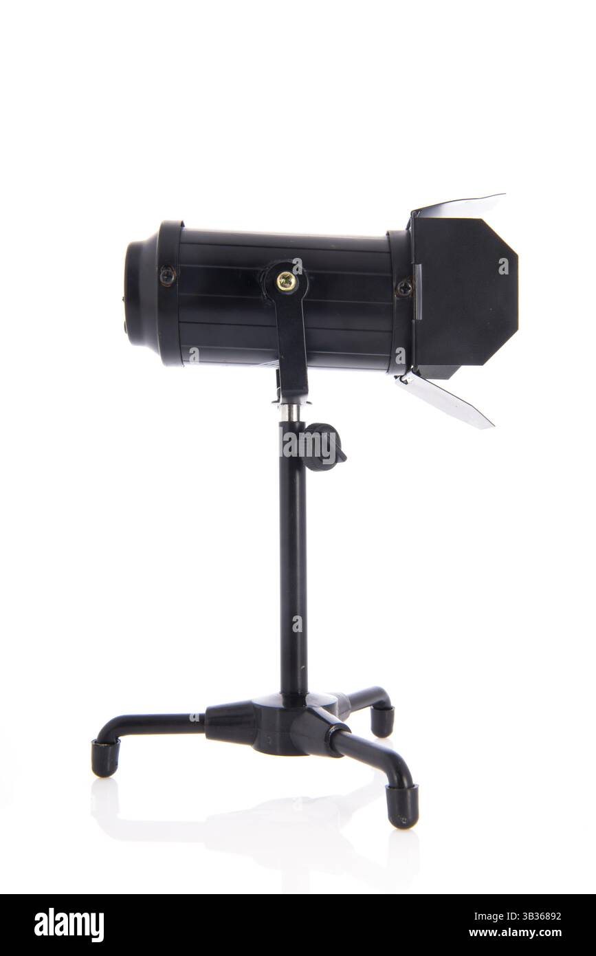 Studio luce flash isolato su sfondo bianco Foto Stock