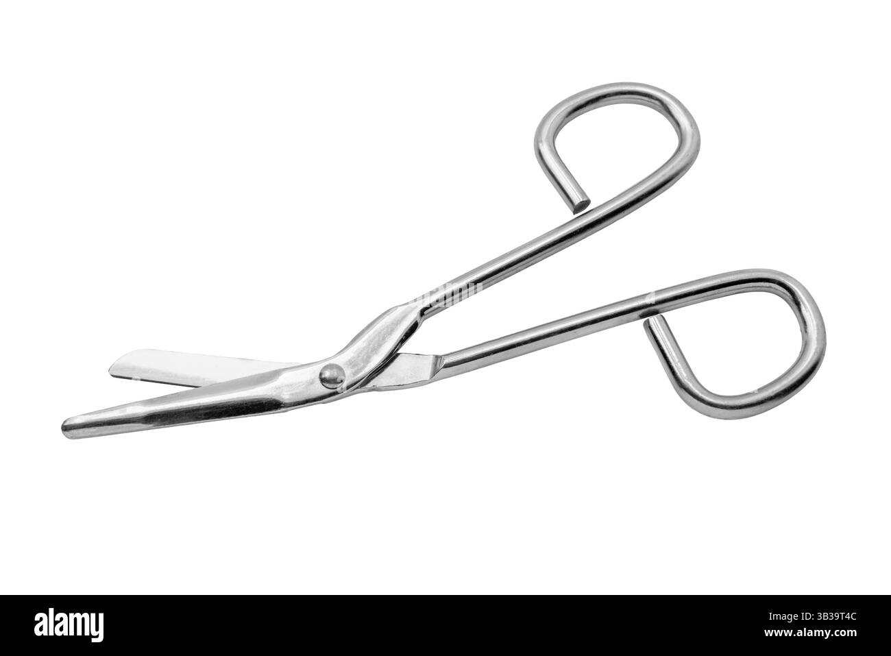 Forbici per bende mediche in acciaio inox, forbici per uso medico isolate su bianco con percorso di ritaglio incluso Foto Stock