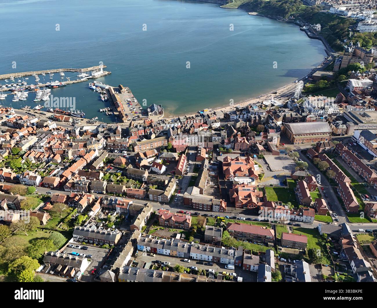 Vista aerea della spiaggia di South Bay, Scarborough. North Yorkshire, Inghilterra Foto Stock