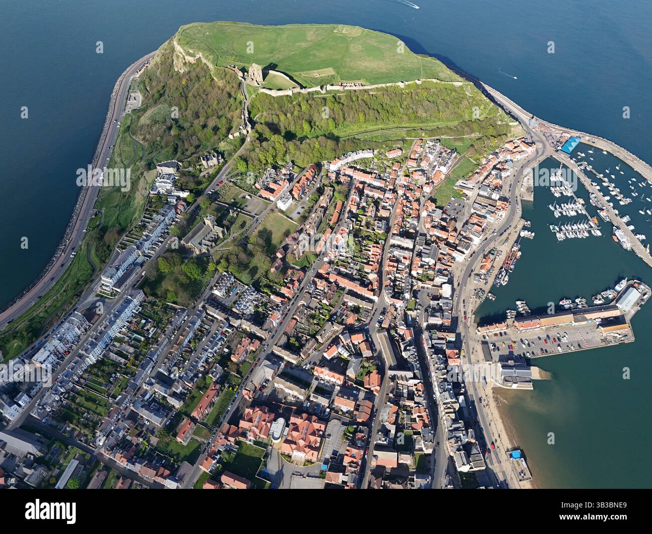 Vista aerea della spiaggia di South Bay, Scarborough. North Yorkshire, Inghilterra Foto Stock