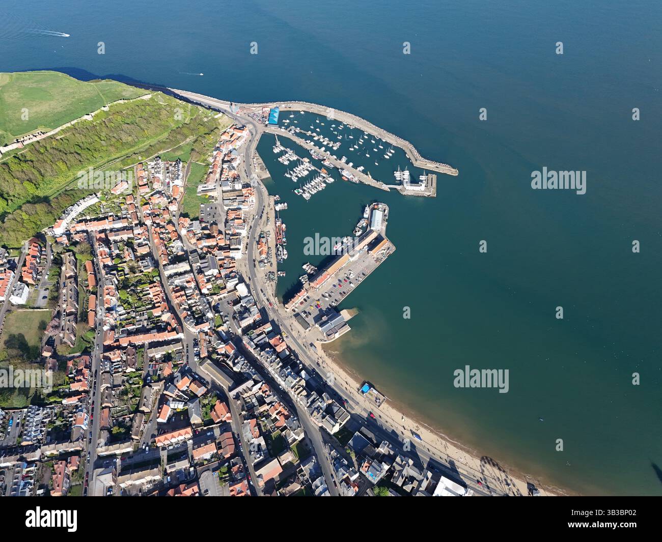 Vista aerea della spiaggia di South Bay, Scarborough. North Yorkshire, Inghilterra Foto Stock