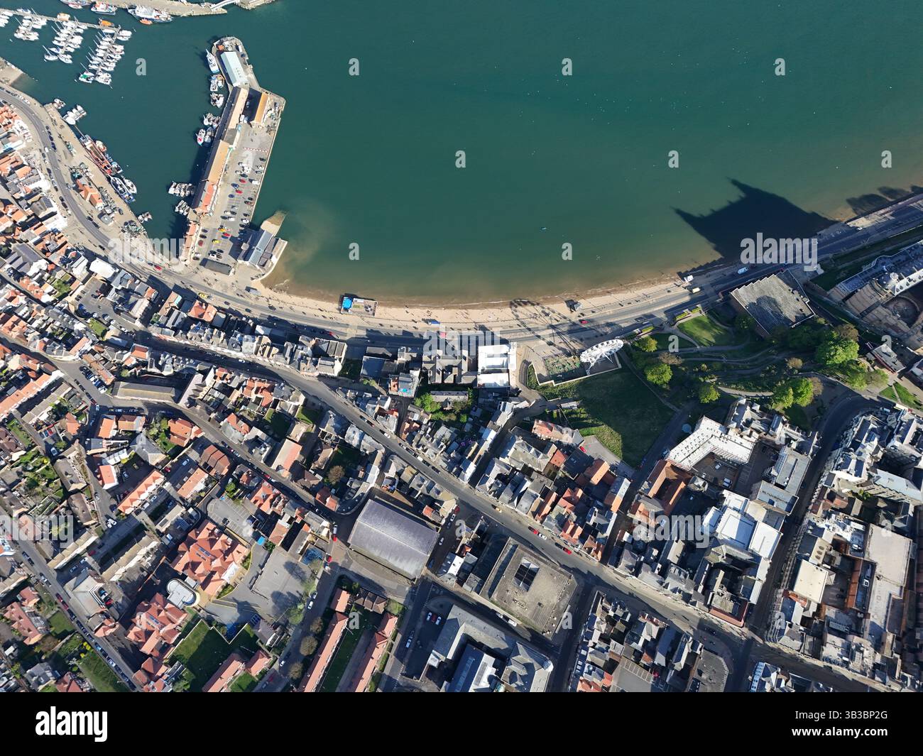 Vista aerea della spiaggia di South Bay, Scarborough. North Yorkshire, Inghilterra Foto Stock