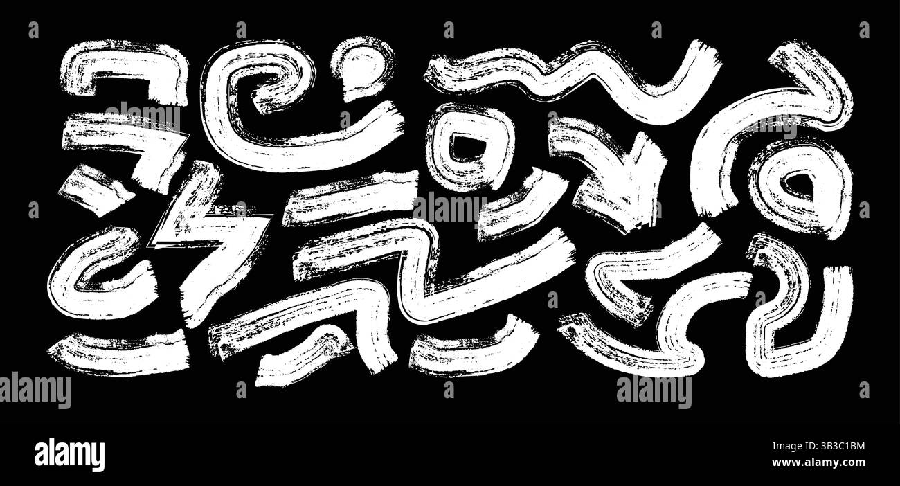 Audaci forme geometriche disegnate con pennello e linee ondulate motivo senza cuciture. Sfondo grunge con forme, forme e linee ricciose. Illustrazione Vettoriale
