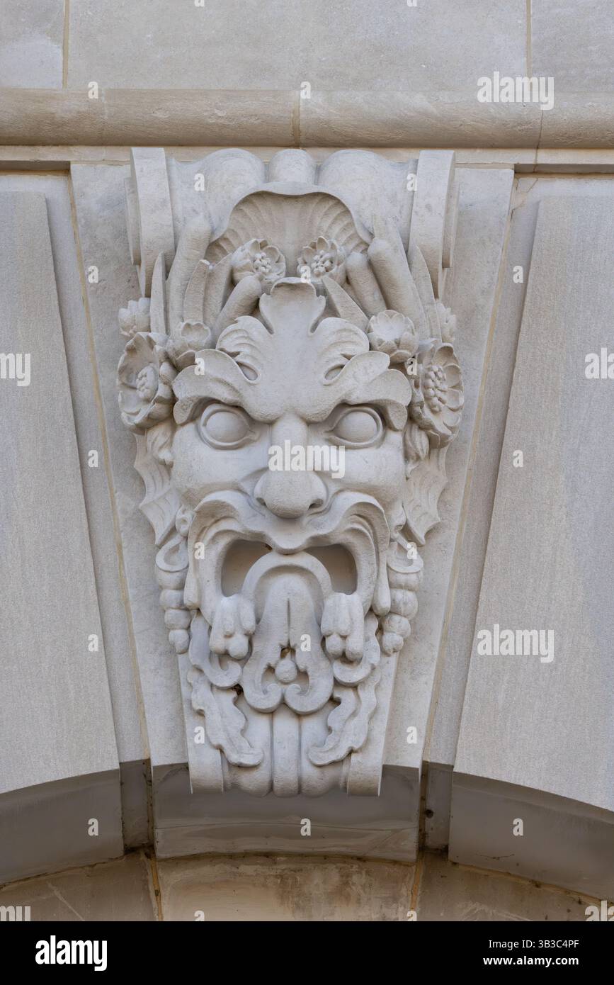 Foliate Head (Green Man) sulla facciata del Giardino Botanico degli Stati Uniti, Washington DC Foto Stock