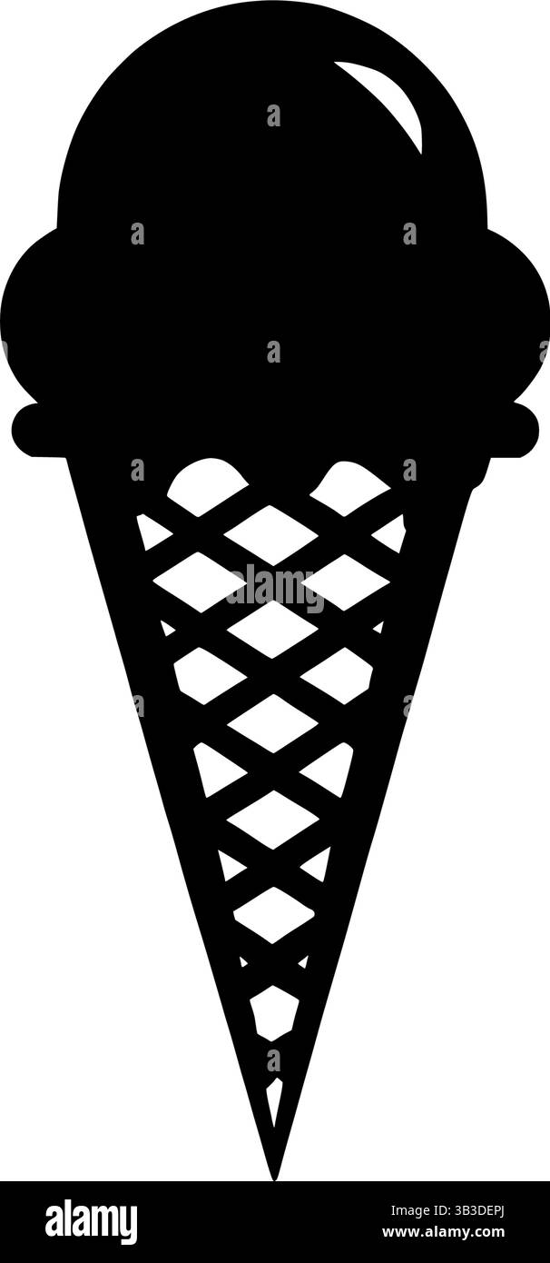 Cono di gelato grafico vettoriale per dessert in bianco e nero, illustrazione d'arte estiva Illustrazione Vettoriale