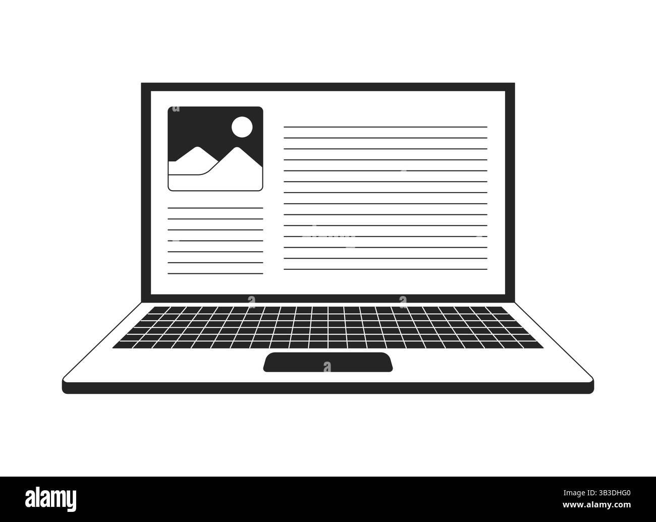 Aprire il laptop con oggetto linea 2D contenuto pagina Web Illustrazione Vettoriale Aprire il laptop con oggetto linea 2D contenuto pagina Web Illustrazione Vettoriale